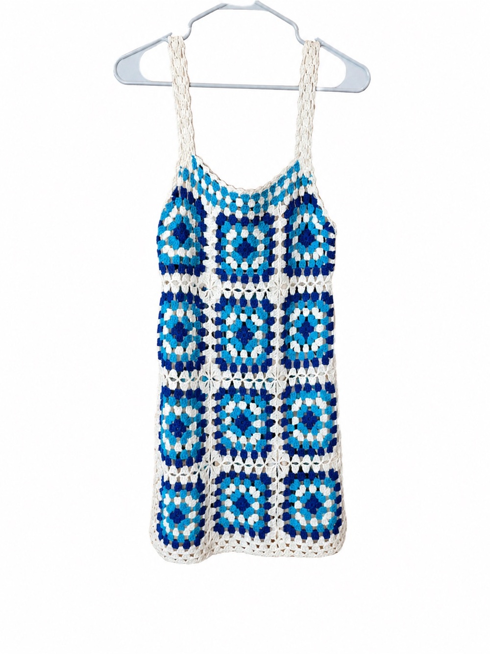 Crochet cover up mini Dress - Blue & White